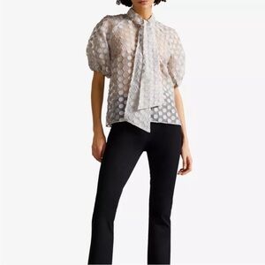 TED BAKER Gray Caieta Organza Spot Short Sleeve Blouse